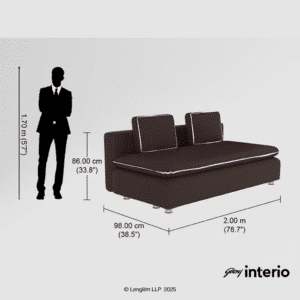 Godrej Interio Windsor 2 Seater Sofa Bed (Brown) Front Angle Dimensions