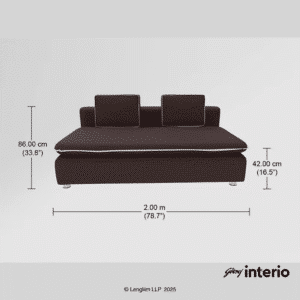 Godrej Interio Windsor 2 Seater Sofa Bed (Brown) Front Dimensions