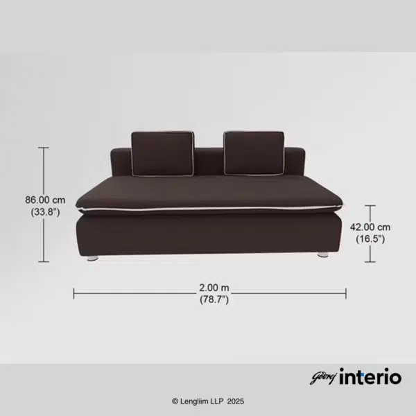 Godrej Interio Windsor 2 Seater Sofa Bed (Brown) Front Dimensions