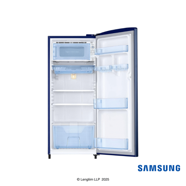 Samsung 183 Liters 3 Star Single Door Refrigerator (Camellia Blue, RR20C2723CU) Front View Interior
