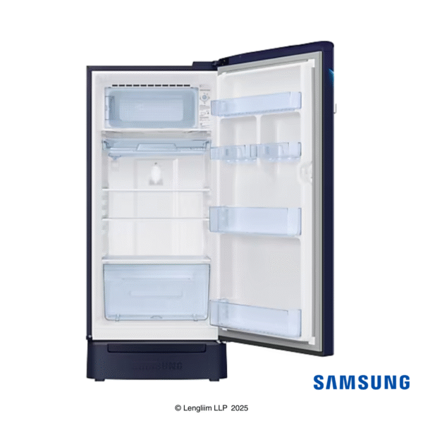 Samsung 189 Liters 5 Star Single Door Refrigerator (Midnight Blossom Blue, RR21C2H25UZHL) Front View Interior
