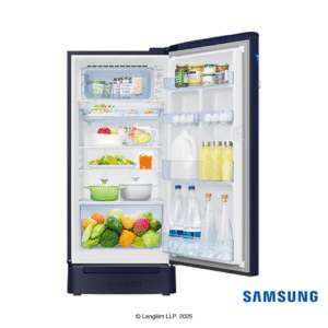 Samsung 189 Liters 5 Star Single Door Refrigerator (Midnight Blossom Blue, RR21C2H25UZHL) Front View Interior with props