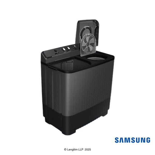 Samsung 11.5 Kg Semi Automatic Washing Machine (Dark Gray, WT11A4260GDTL) Front Angle View with Lids Open