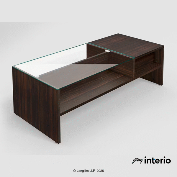 Godrej Interio Acura Pro Coffee Table (Tempered Glass, Wenge) Top Angle View