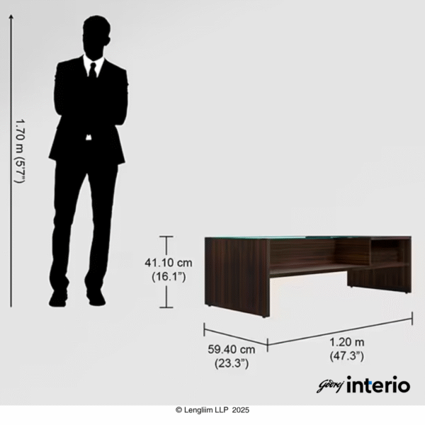 Godrej Interio Acura Pro Coffee Table (Tempered Glass, Wenge) Dimensions