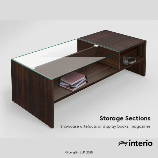 Godrej Interio Acura Pro Coffee Table (Tempered Glass, Wenge) Storage Sections