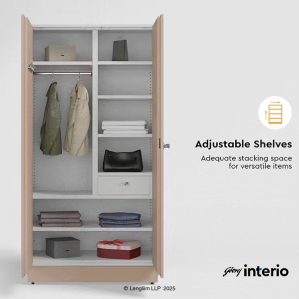 Godrej Interio Auraline Women Basic 2 Door Steel Almirah (Affogato Tex) Adjustable Shelves