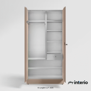 Godrej Interio Auraline Women Basic 2 Door Steel Almirah (Affogato Tex) Front View with Doors Open