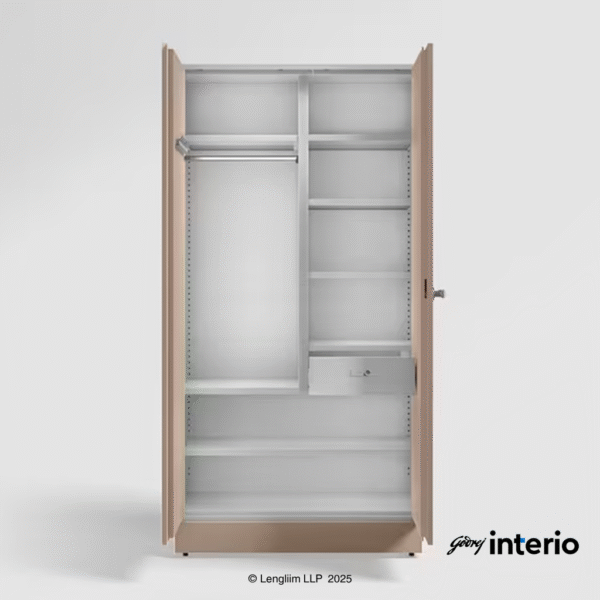 Godrej Interio Auraline Women Basic 2 Door Steel Almirah (Affogato Tex) Front View with Doors Open