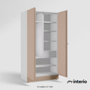 Godrej Interio Auraline Women Basic 2 Door Steel Almirah (Affogato Tex) Front Angle View with Doors Open