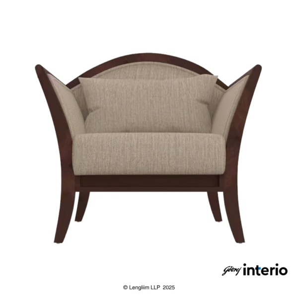 Godrej Interio Cedar 1 Seater Sofa (Fabric, Beige) Front View