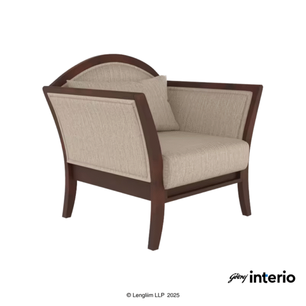 Godrej Interio Cedar 1 Seater Sofa (Fabric, Beige) Front Angle View