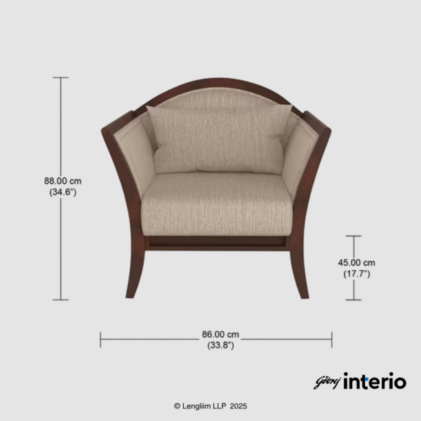 Godrej Interio Cedar 1 Seater Sofa (Fabric, Beige) Dimensions B