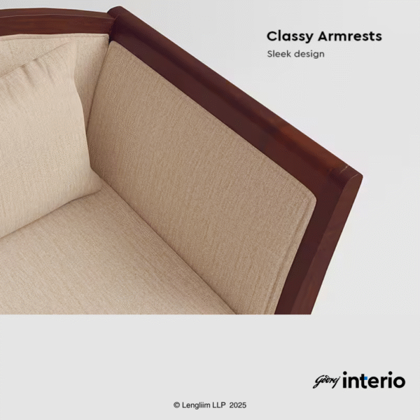 Godrej Interio Cedar 3 Seater Sofa (Fabric, Beige) Classy Armrests