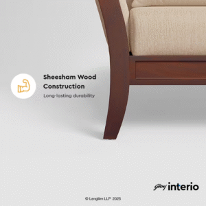 Godrej Interio Cedar 3 Seater Sofa (Fabric, Beige) Sheesham Wood Construction