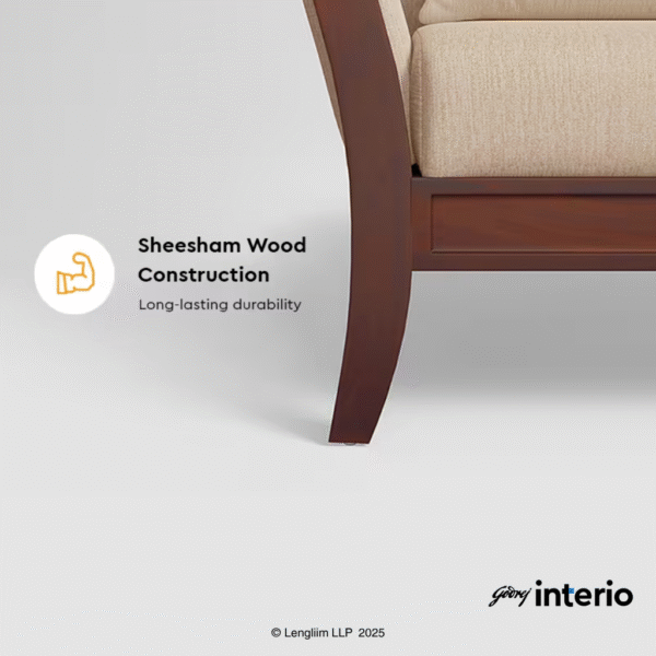 Godrej Interio Cedar 3 Seater Sofa (Fabric, Beige) Sheesham Wood Construction