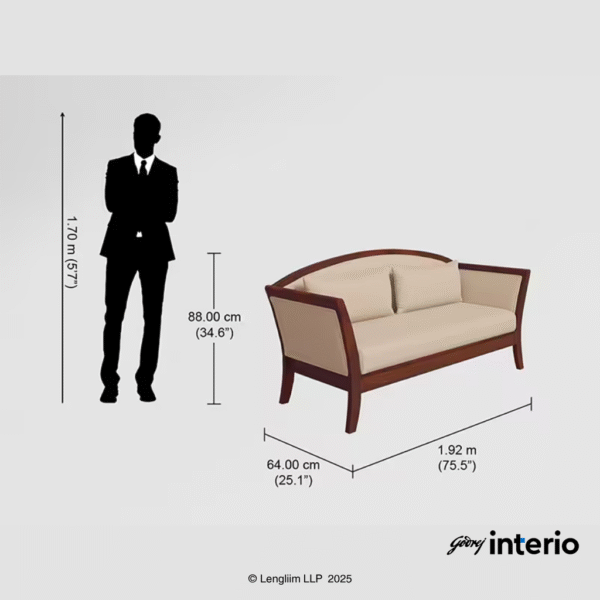 Godrej Interio Cedar 3 Seater Sofa (Fabric, Beige) Dimensions