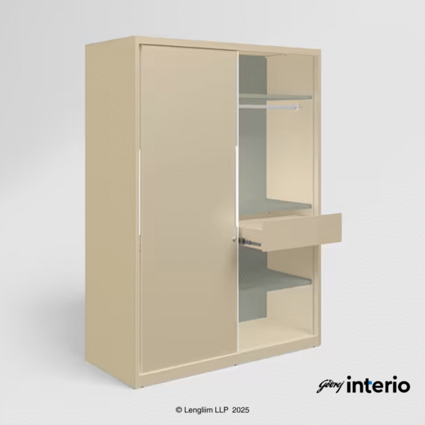 Godrej Interio Slide N Store Pro Sliding Steel Almirah (Oatmeal) Front Angle View with RH Door
