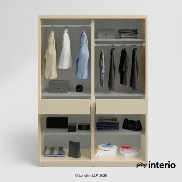 Godrej Interio Slide N Store Pro Sliding Steel Almirah (Oatmeal) Interior Orientation