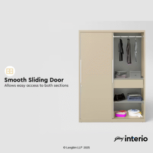 Godrej Interio Slide N Store Pro Sliding Steel Almirah (Oatmeal) Smooth Sliding Door