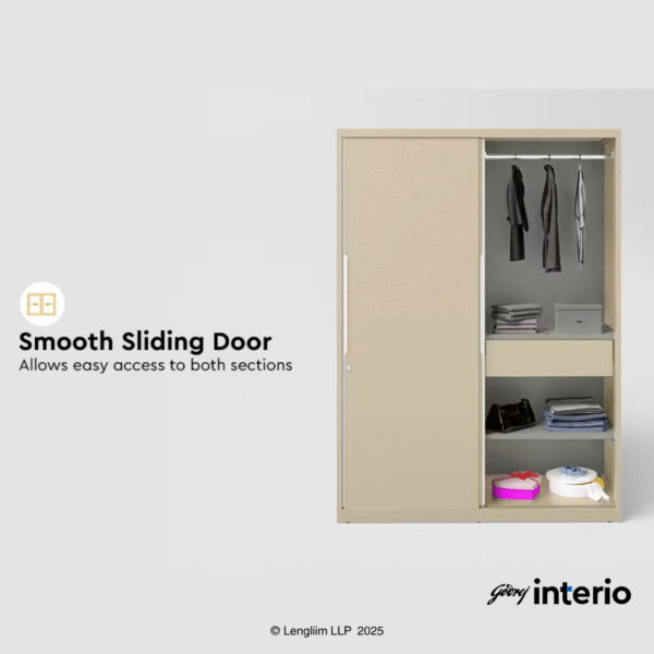 Godrej Interio Slide N Store Pro Sliding Steel Almirah (Oatmeal) Smooth Sliding Door