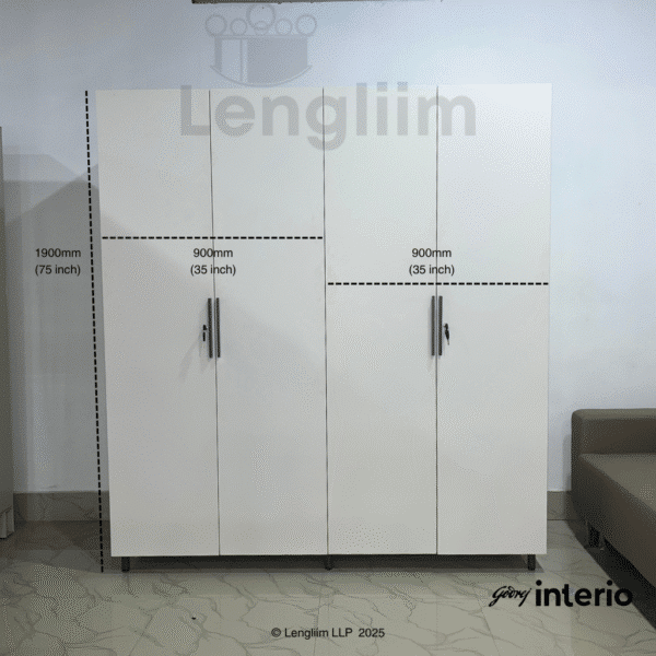 Godrej Interio Kreation X3 4 Door Steel Almirah (Hinge Door, Locker, Alpine White) Front Dimensions