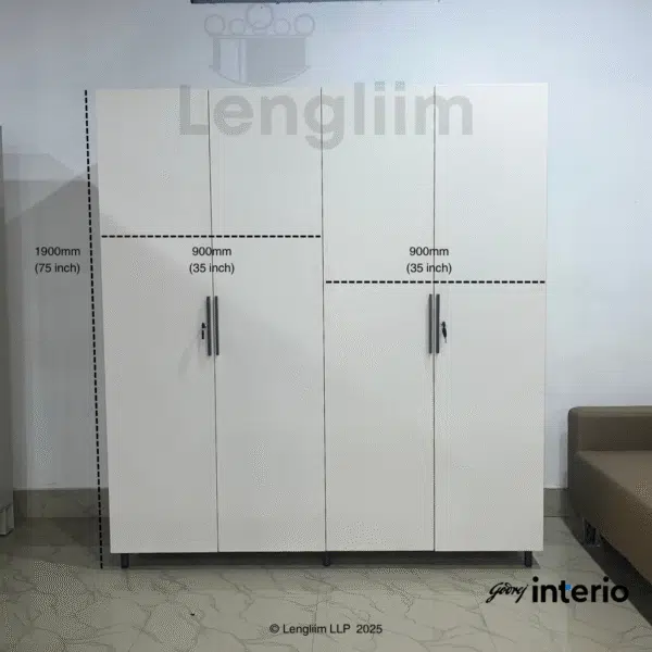Godrej Interio Kreation X3 4 Door Steel Almirah (Hinge Door, Locker, Alpine White) Front Dimensions