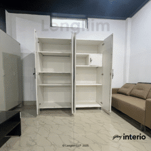 Godrej Interio Kreation X3 4 Door Steel Almirah (Hinge Door, Locker, Alpine White) Front Interior View