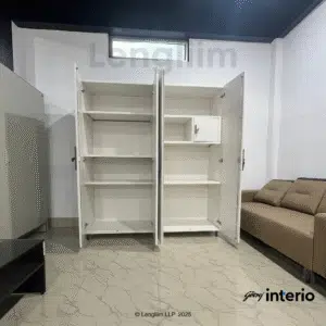 Godrej Interio Kreation X3 4 Door Steel Almirah (Hinge Door, Locker, Alpine White) Front Interior View