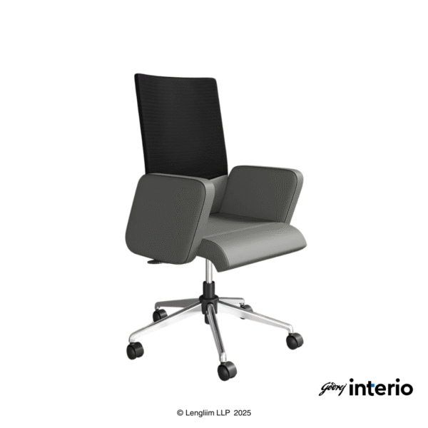 Godrej Interio Aircon Mid Back Leatherette Ergonomic Office Chair (Ash Grey) Front Angle View