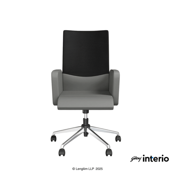 Godrej Interio Aircon Mid Back Leatherette Ergonomic Office Chair (Ash Grey) Front View