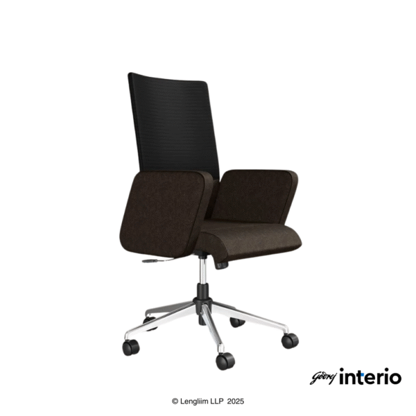 Godrej Interio Aircon Mid Back Microfiber Ergonomic Office Chair (Saddle Brown) Front Angle View