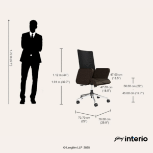 Godrej Interio Aircon Mid Back Microfiber Ergonomic Office Chair (Saddle Brown) Dimensions