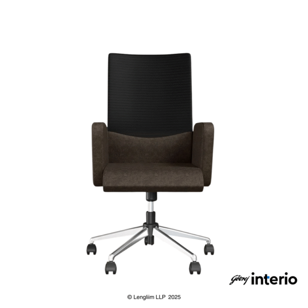 Godrej Interio Aircon Mid Back Microfiber Ergonomic Office Chair (Saddle Brown) Front View