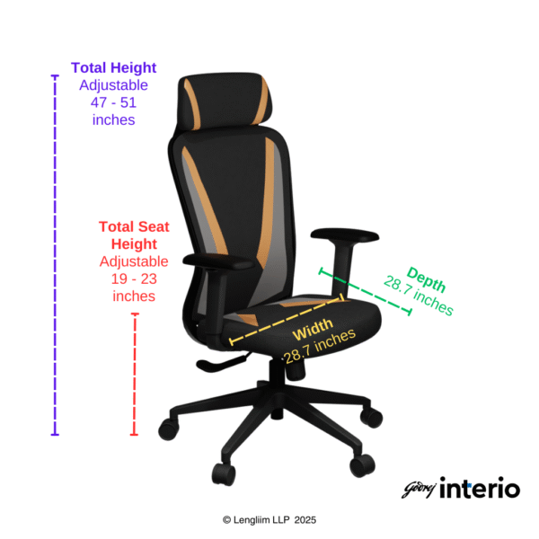 Godrej Interio Camo High Back Gaming Chair (Black Tan) Dimensions