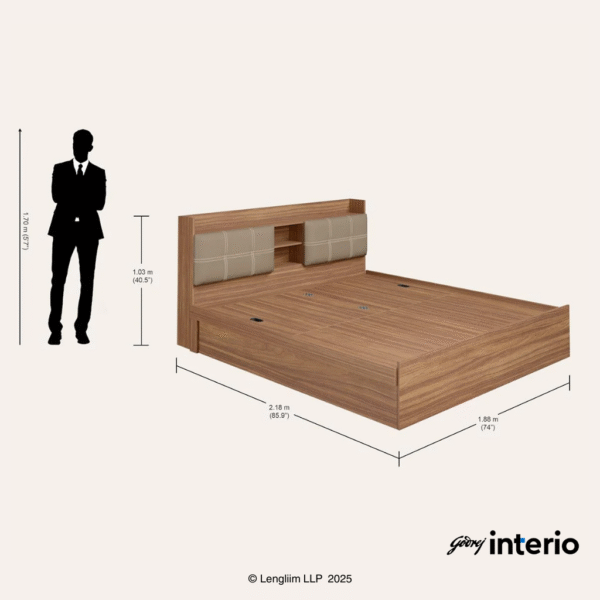 Godrej Interio Doze Nx Regular Height King Size (Engineered Wood, Pull-Out Storage) Dimensions