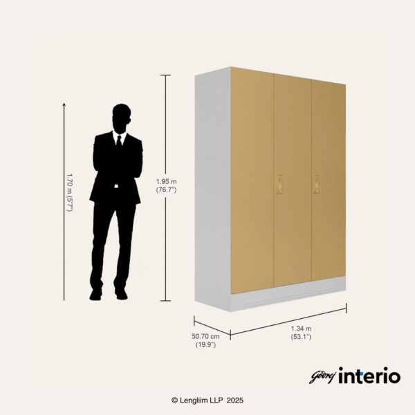 Godrej Interio Slimline 3 Door Almirah (Locker, Ice Coffee) Exterior Dimensions
