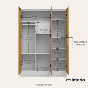 Godrej Interio Slimline 3 Door Almirah (Locker, Ice Coffee) Interior Dimensions