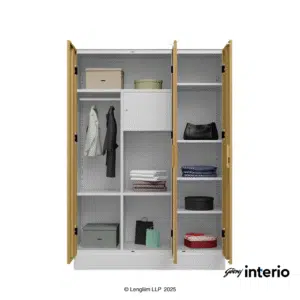 Godrej Interio Slimline 3 Door Almirah (Locker, Ice Coffee) Front View with props