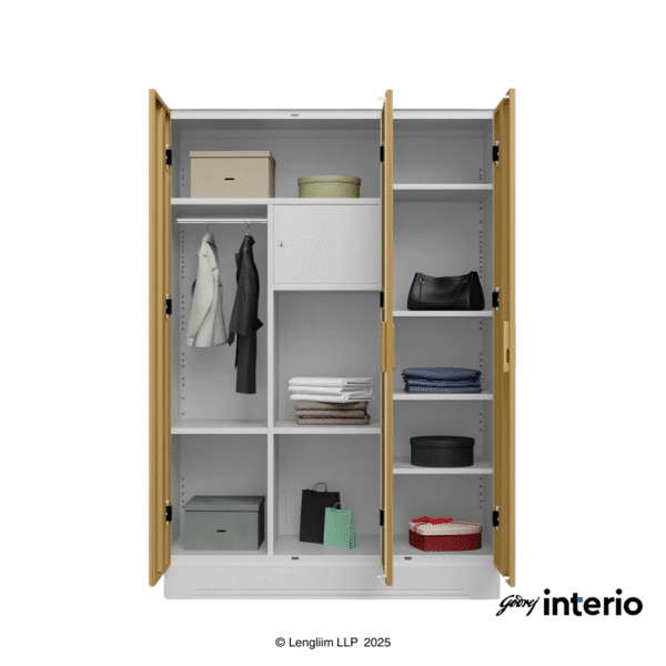 Godrej Interio Slimline 3 Door Almirah (Locker, Ice Coffee) Front View with props