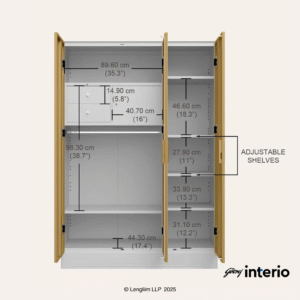 Godrej Interio Slimline 3 Door Almirah (Drawer, Ice Coffee) Interior Dimensions