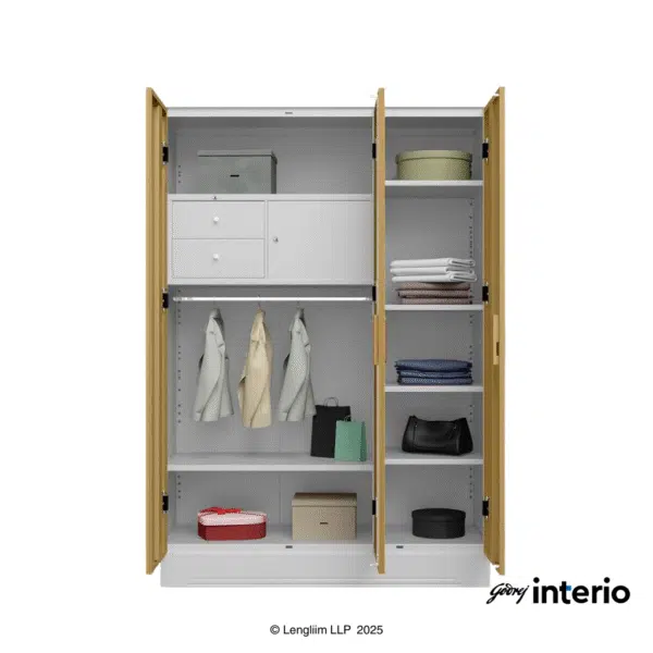 Godrej Interio Slimline 3 Door Almirah (Drawer, Ice Coffee) - Lengliim