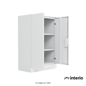 Slimline Minor 2 Door 2 Shelves (Royal Ivory) Front Angle View with Doors Open