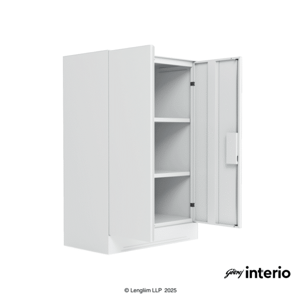Slimline Minor 2 Door 2 Shelves (Royal Ivory) Front Angle View with Doors Open