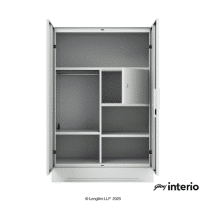 Godrej Interio Slimline Minor 2 Door Locker (Royal Ivory) Front View with Doors Open Locker Open