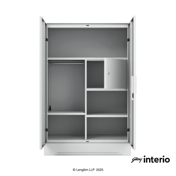 Godrej Interio Slimline Minor 2 Door Locker (Royal Ivory) Front View with Doors Open Locker Open