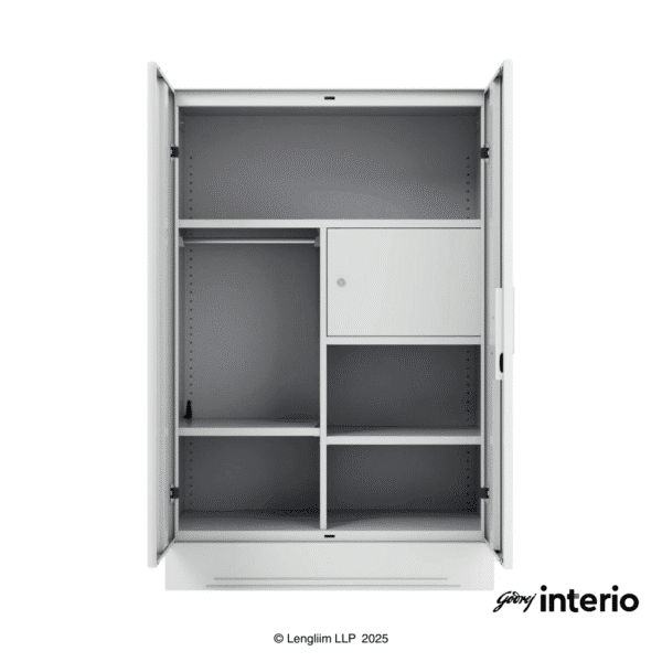 Godrej Interio Slimline Minor 2 Door Locker (Royal Ivory) Front View with Doors Open Locker Closed