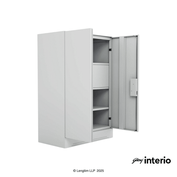 Godrej Interio Slimline Minor 2 Door Locker (Royal Ivory) Front Angle View with Doors Open