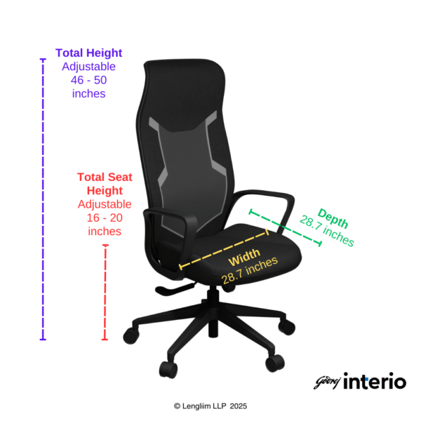 Godrej Interio Tecno Gaming Chair (Black) Dimensions