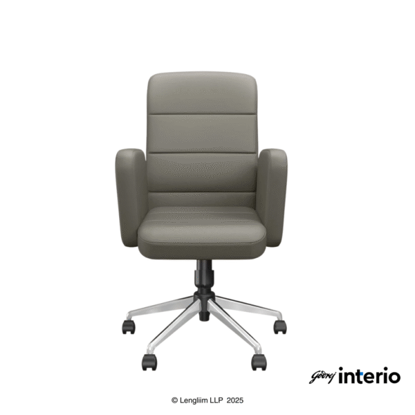 Godrej Interio Tufty Mid Back Leatherette Ergonomic Office Chair (Ash Grey) Front View